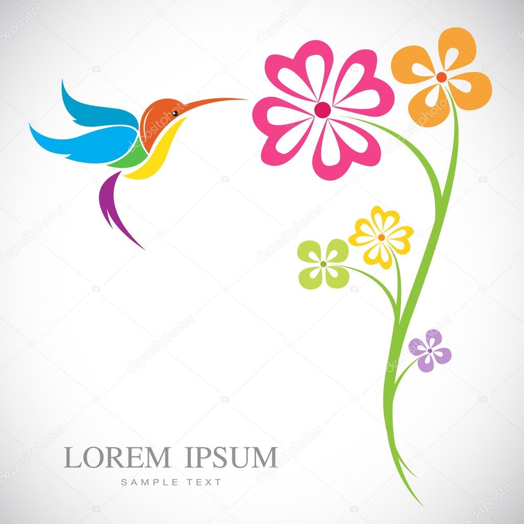 Vector design of hummingbird and flowers on white background