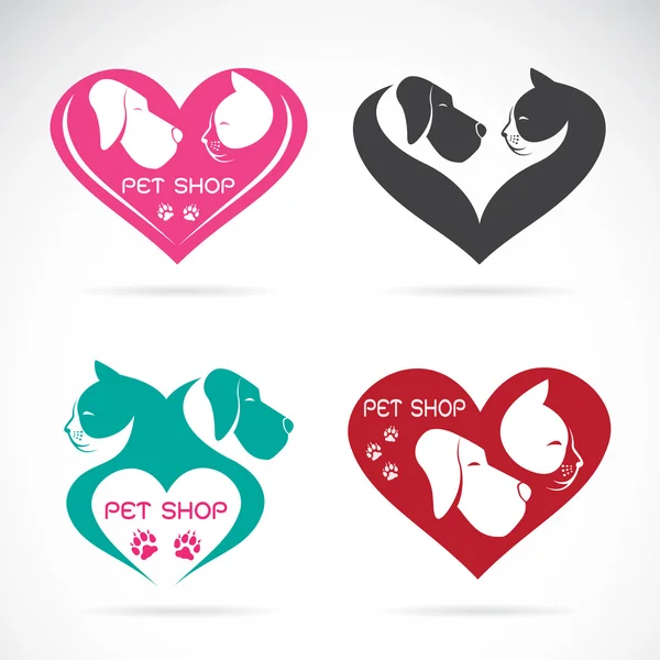 Imagen vectorial de un perro y gato con corazón — Vector de stock