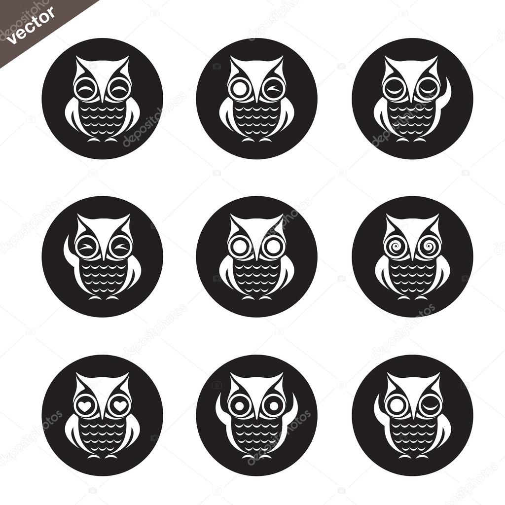 Vector group of owl in the circle on white background