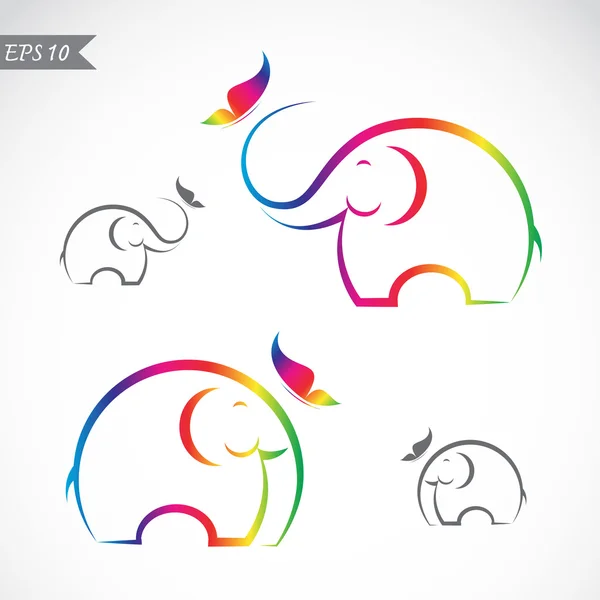 Imagen vectorial de elefante y mariposa sobre fondo blanco — Vector de stock