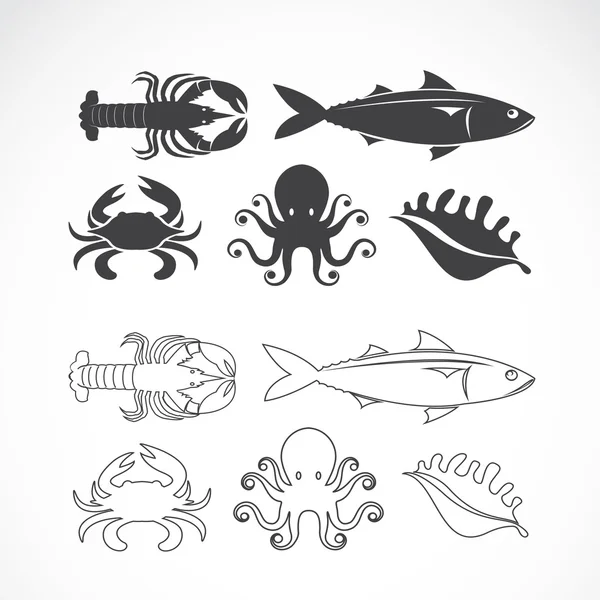 Векторный набор символов морепродуктов на белом фоне — стоковый вектор