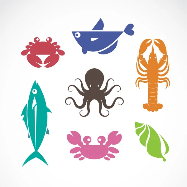 Vector set of seafood symbols on white background — Stock Vector