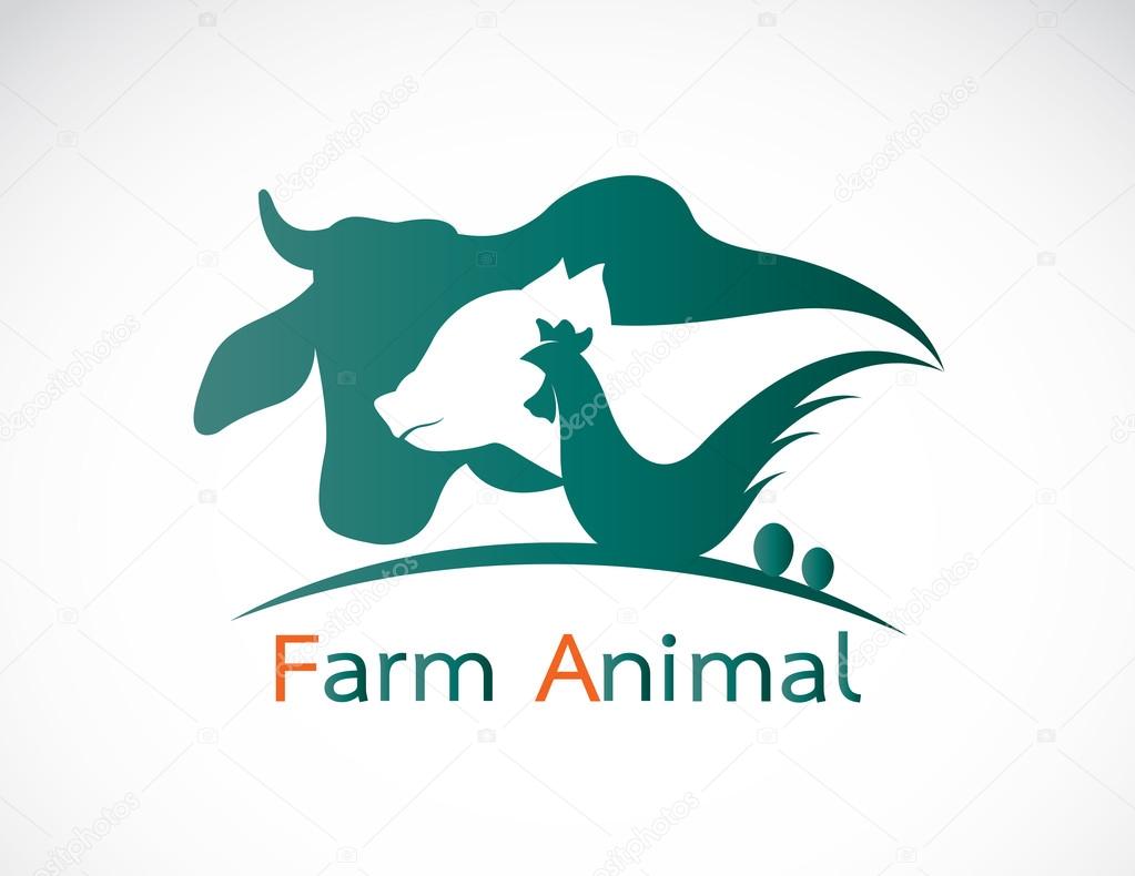 Vector group of animal farm label - cow,pig,chicken,egg