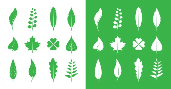 Icône de feuilles vectorielles sur fond blanc et sur fond vert — Image vectorielle