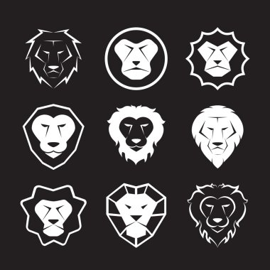 Siyah arka plan üzerine bir aslan baş tasarım vektör grubu