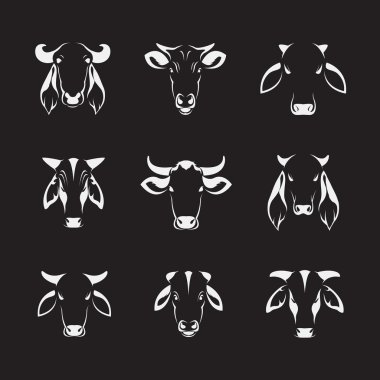 Vektör inek başkanı siyah arka plan üzerine ayarla.