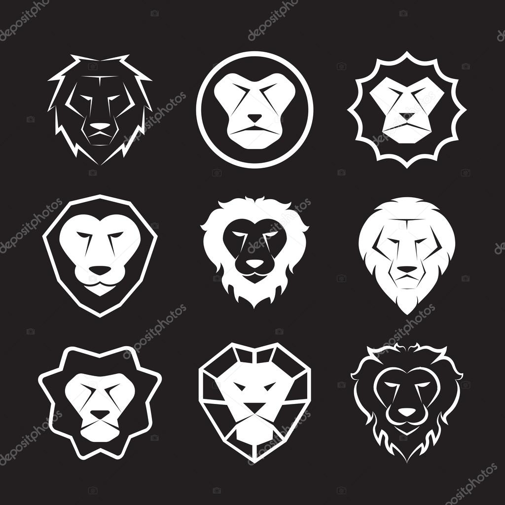 Vector group of an lion head design on black background