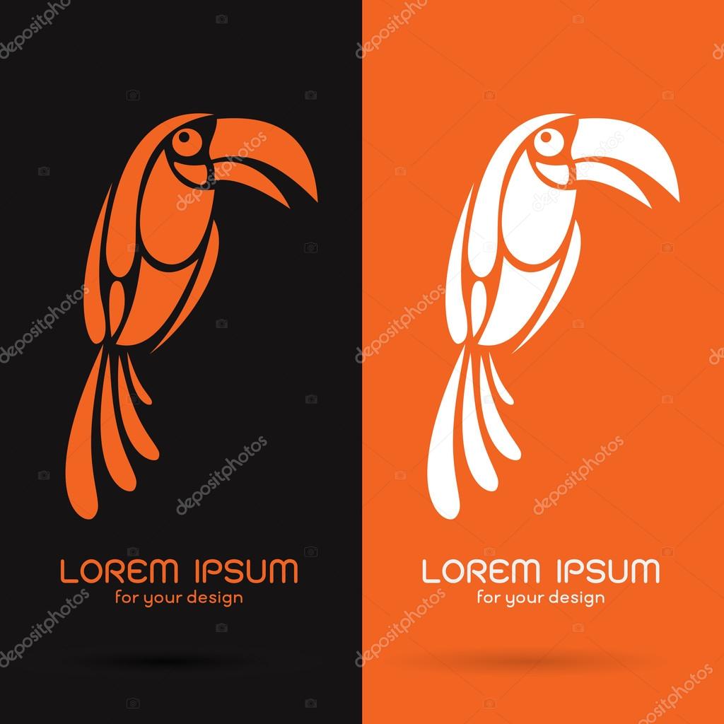 Vector image of an hornbill design on black background and orange background, Logo, Symbol