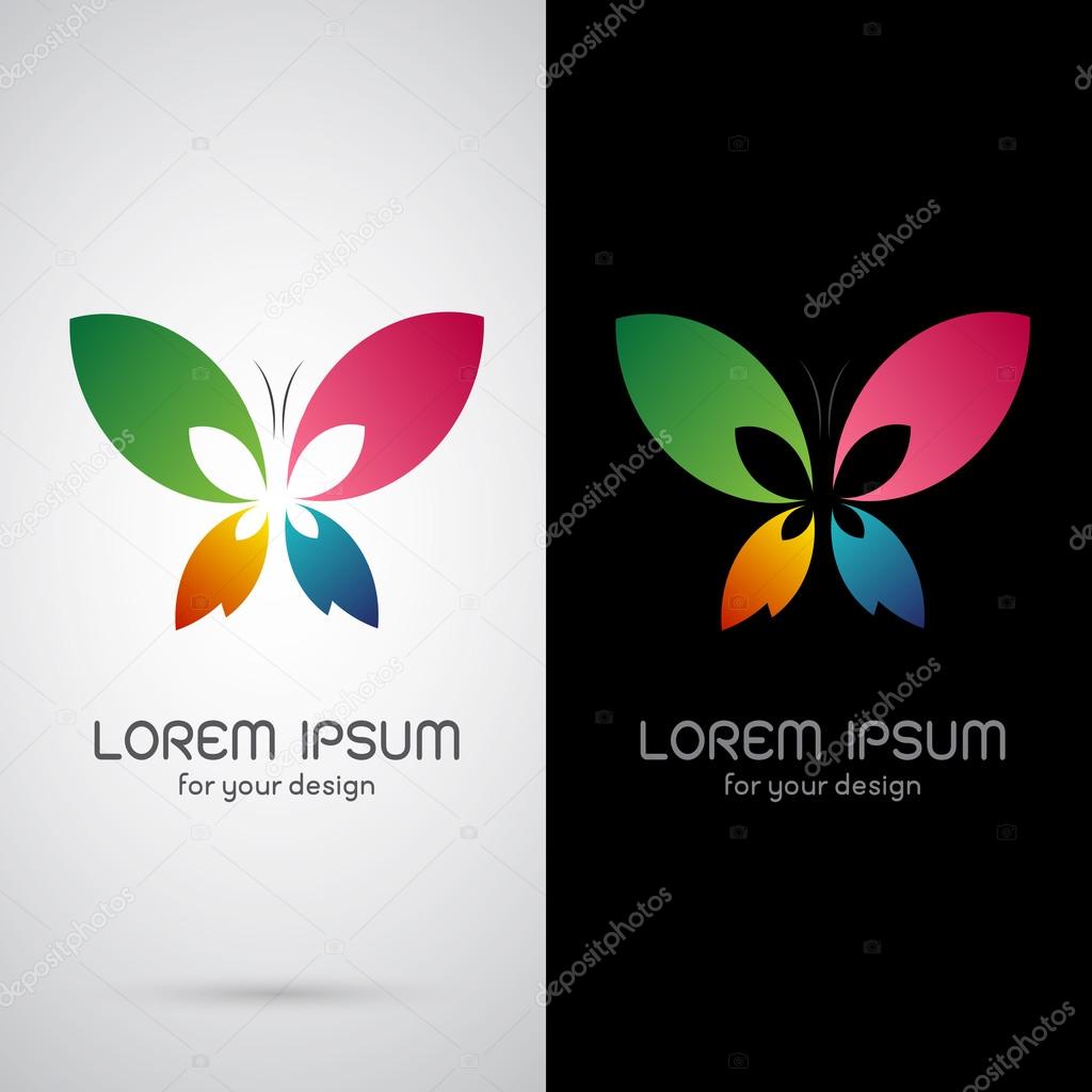 Vector image of an butterfly design on black background and white background, Logo, Symbol