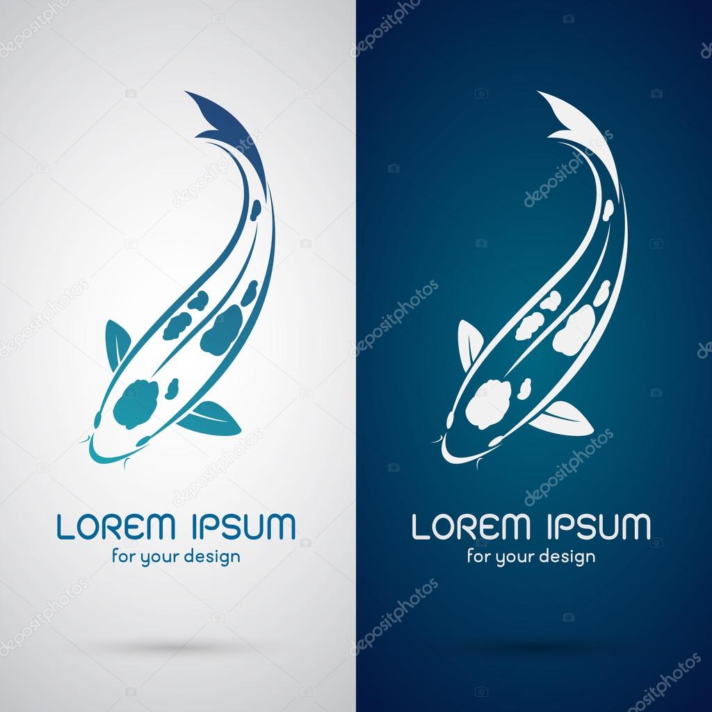 Vector image of an carp koi design on white background and blue background, Logo, Symbol
