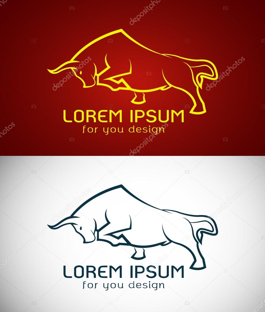 Vector image of an bull design on white background and red background, Logo, Symbol