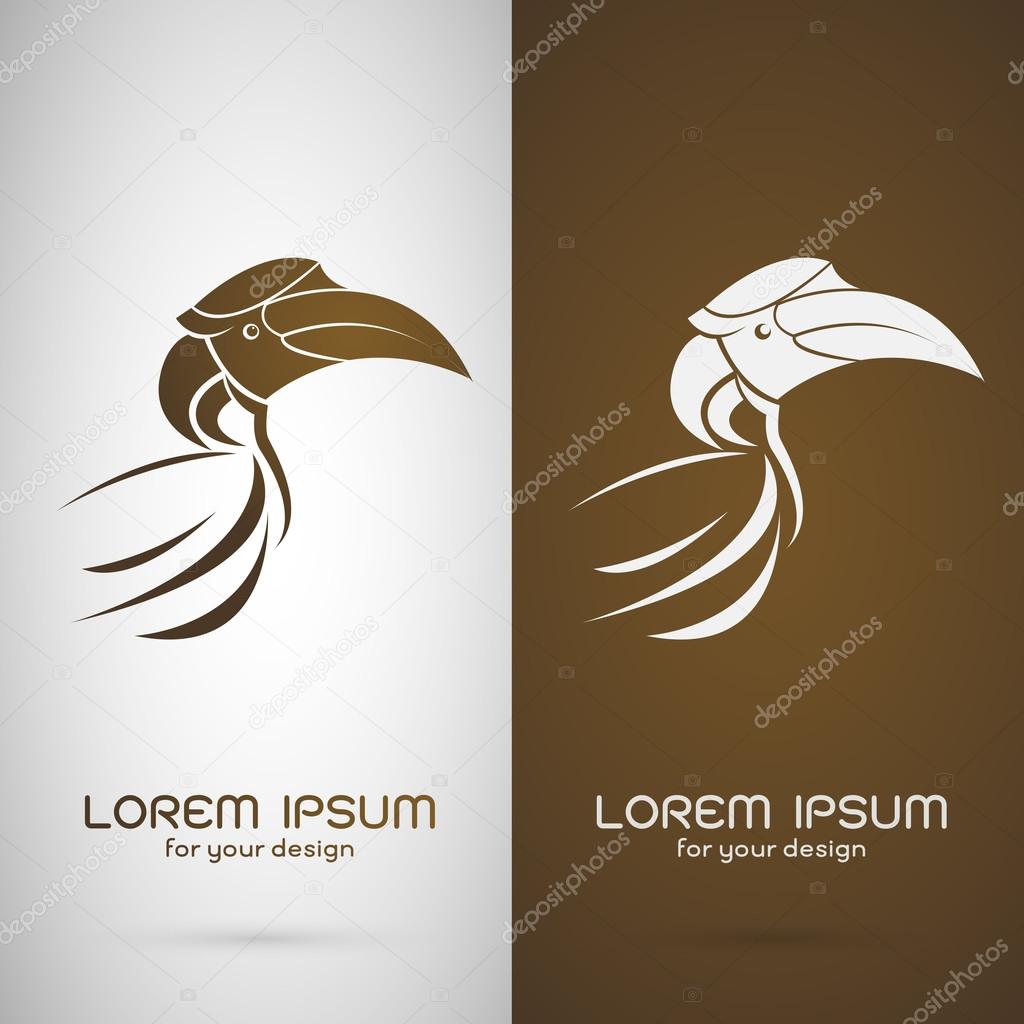 Vector image of an hornbill design on white background and brown background, Logo, Symbol