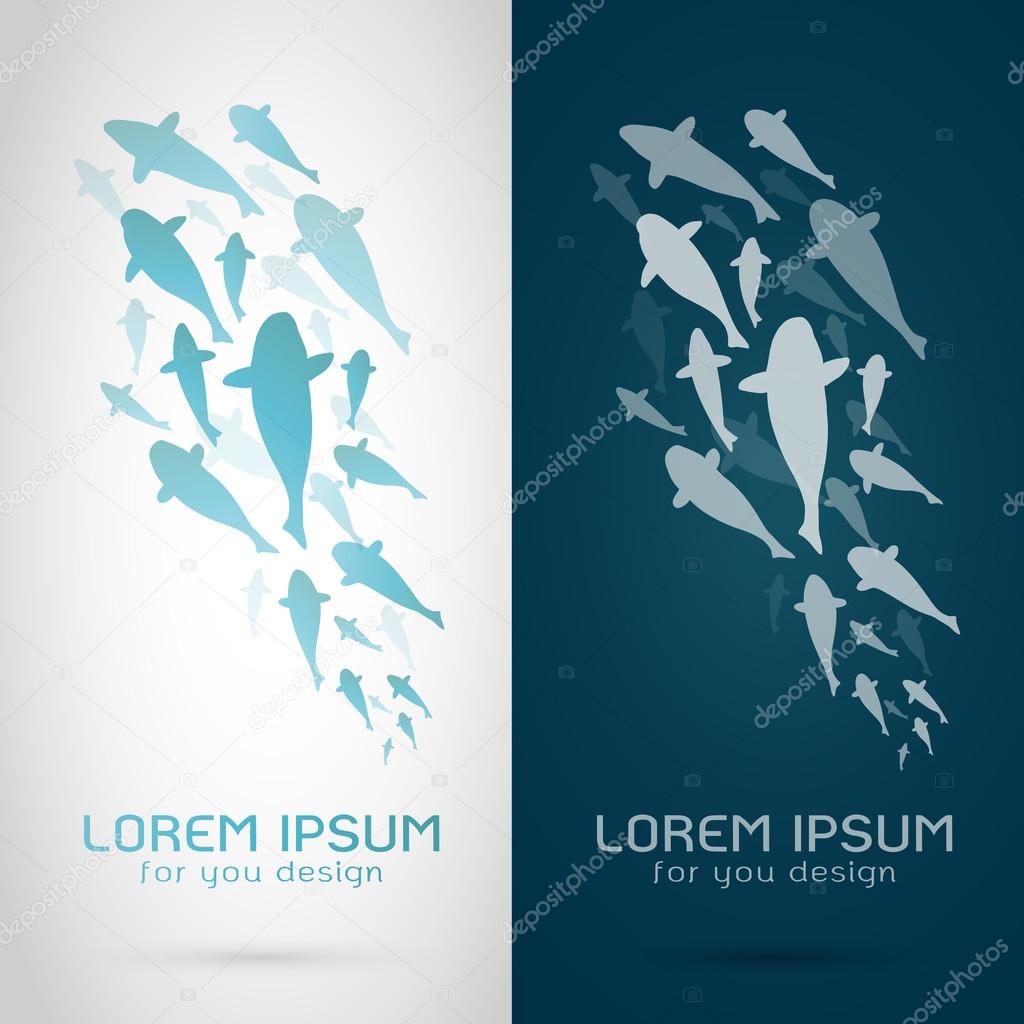 Vector image of an fish design on white background and blue background, Logo, Symbol