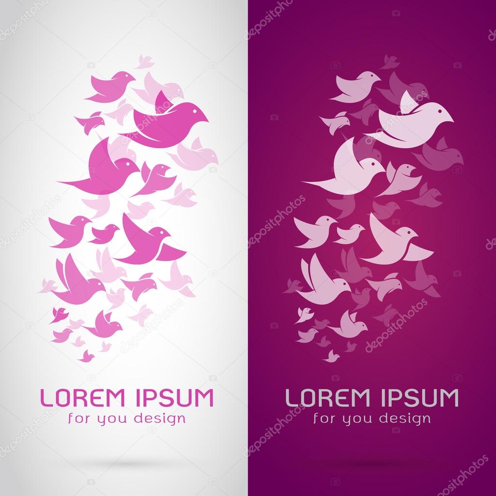 Vector image of an bird flock design on white background and purple background, Logo, Symbol