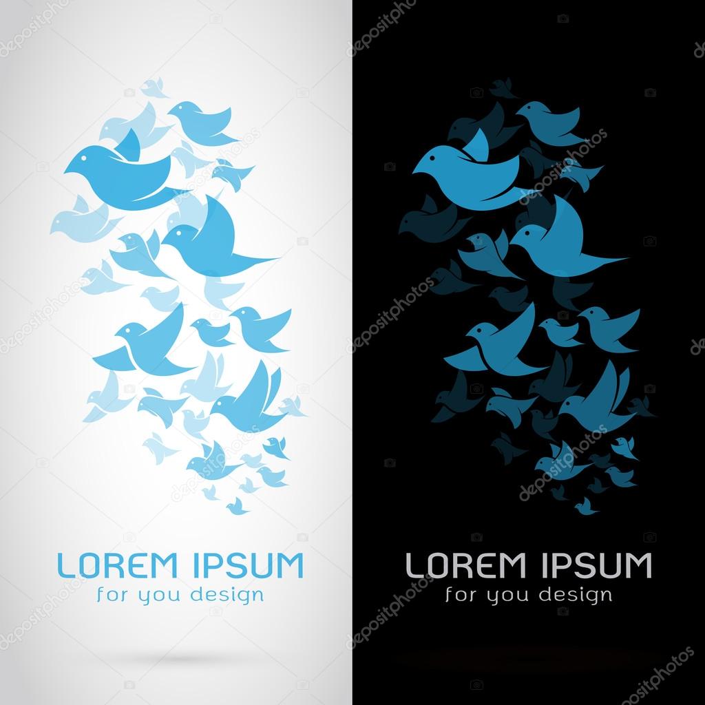 Vector image of an bird flock design on white background and black background, Logo, Symbol