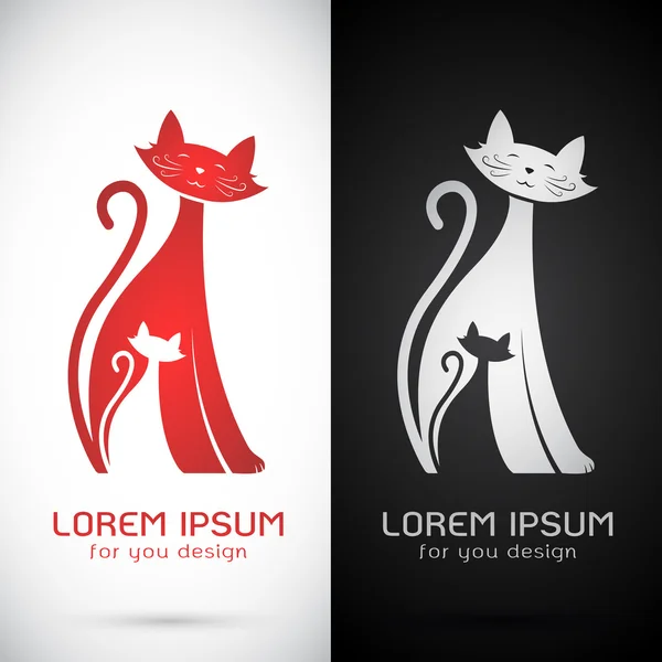 Imagen vectorial de un diseño de gato sobre fondo blanco y fondo rojo — Vector de stock