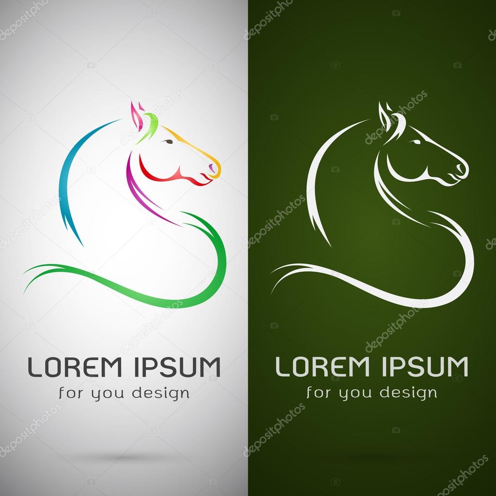 Vector image of an horse design on white background and green ba