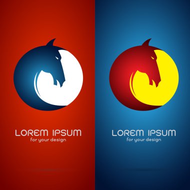 Kırmızı bir arka plan ve mavi bir at baş tasarım vektör görüntü 