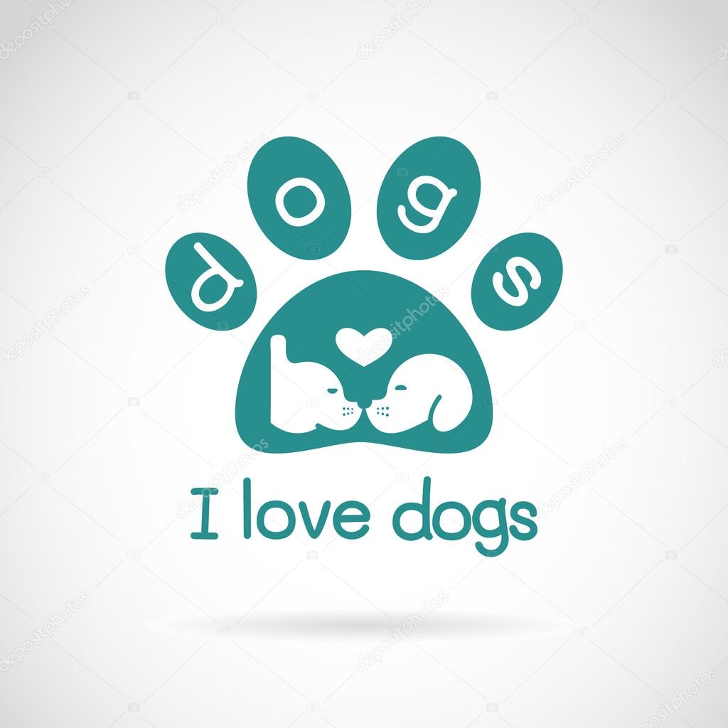 Vector image of an dog head design and spoor on white background.