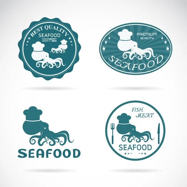 Set of vector octopus seafood labels on white background — Stock Vector