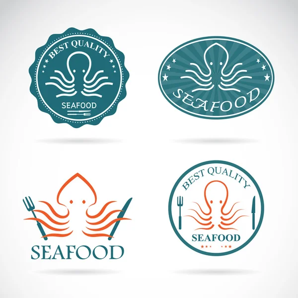 Set of vector octopus seafood labels on white background — Stock Vector