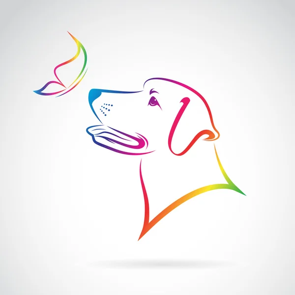 Imagen vectorial de perro y mariposa sobre fondo blanco — Vector de stock