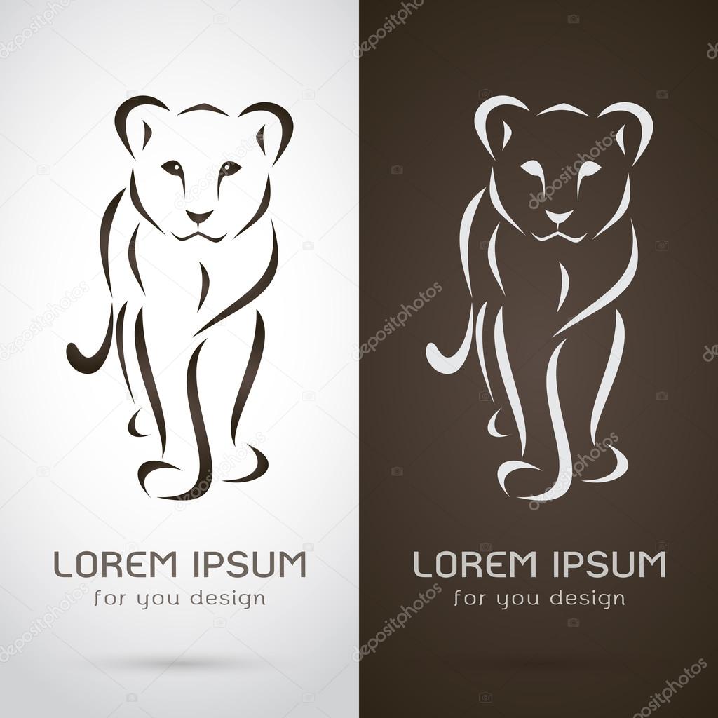 Vector image of a female lion design on white background and brown background, Logo, Symbol