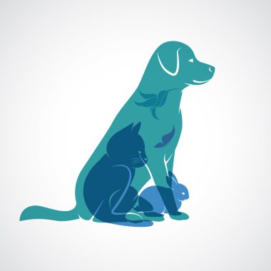Evcil - köpek, kedi, kuş, kelebek, tavşan, vektör grup izole