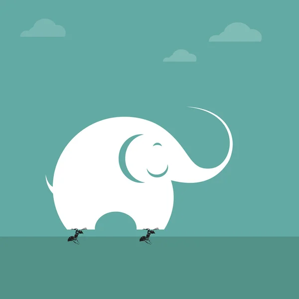 Imagen vectorial de hormiga levantando un elefante. Concepto imposible — Vector de stock