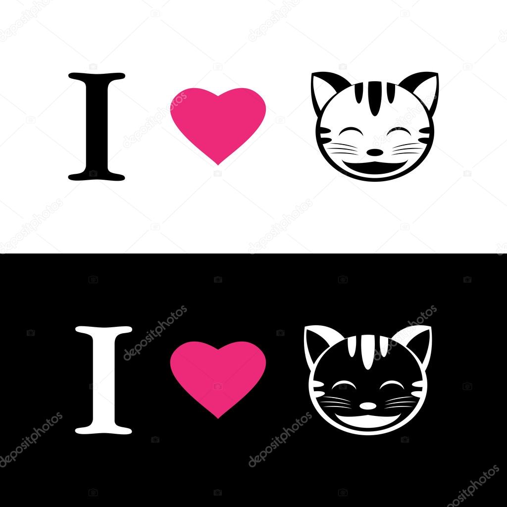 I love cat symbolic message on white background and black backgr