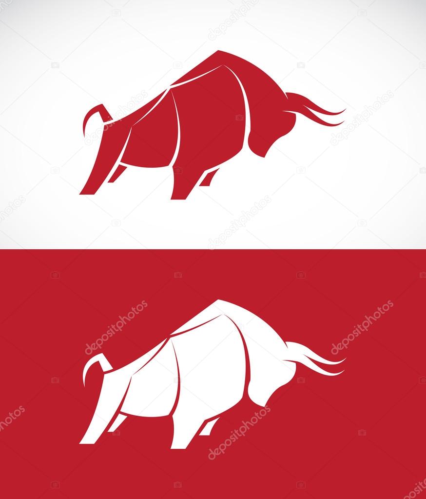 Vector image of bull design on white background and red backgrou