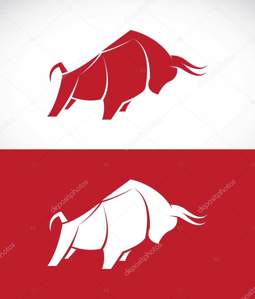 Vector image of bull design on white background and red background, Logo, Symbol