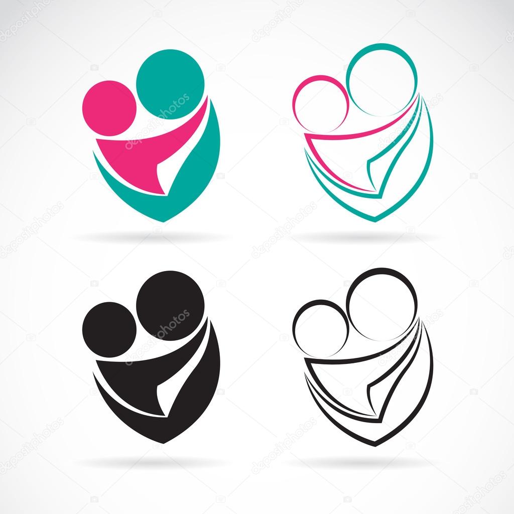 Vector icon image of an mom and baby on white background, Expression of love
