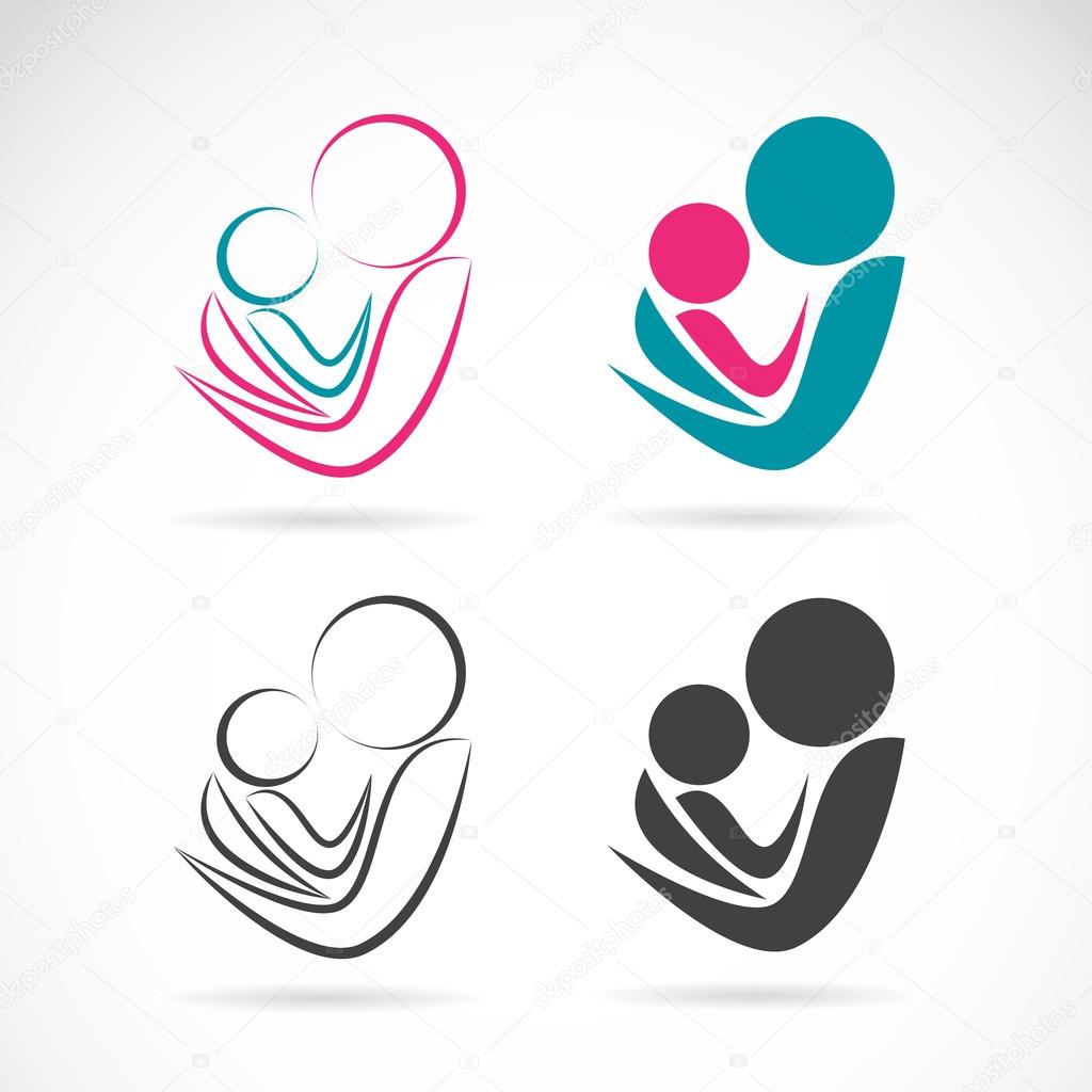 Vector icon image of an mom and baby on white background, Expression of love