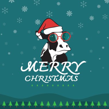 Vektör neşeli Noel tebrik inek kartı koyu mavi zemin üzerine