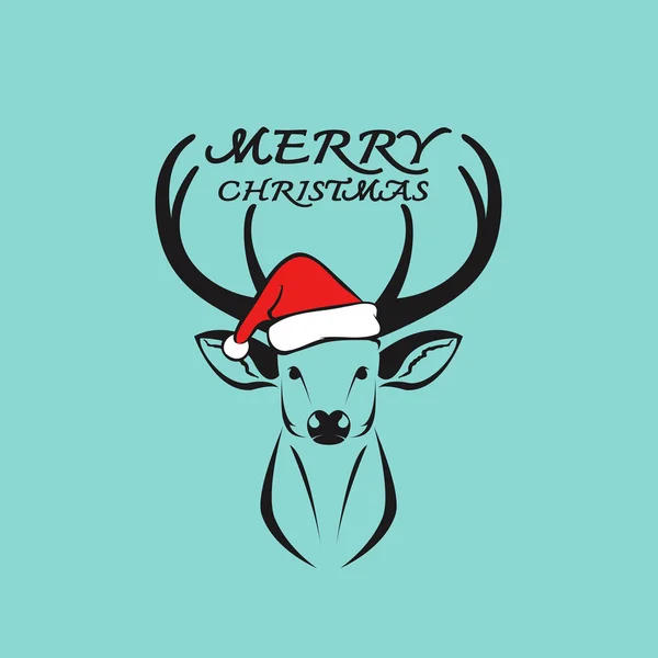 Imagem vetorial de um veado e chapéus de Papai Noel em fundo azul. Bom dia. — Vetor de Stock