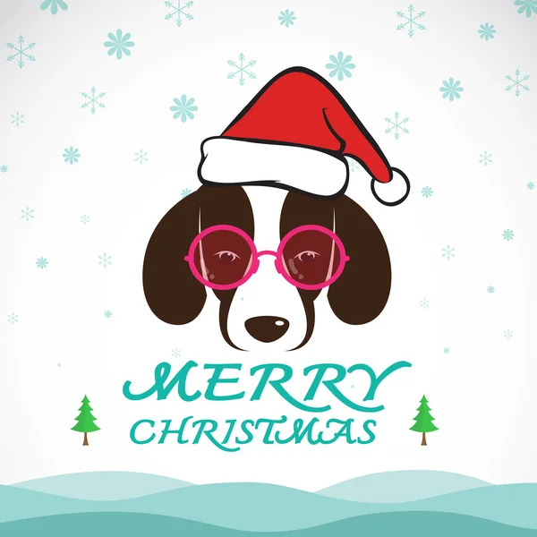 Vector feliz tarjeta de felicitación de Navidad perro sobre fondo whiet — Vector de stock