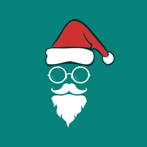 Sombreros y barbas y anteojos de Santa Claus sobre fondo azul. Christm. — Vector de stock