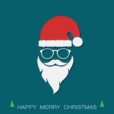 Noel Baba şapkaları ve sakal ve gözlük mavi zemin üzerine. Christm