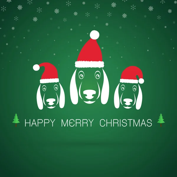 Vector feliz tarjeta de felicitación de Navidad perro sobre fondo verde — Vector de stock