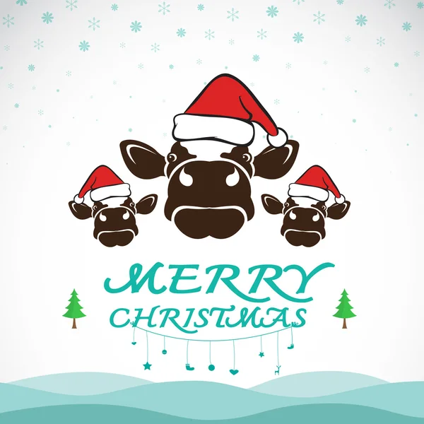 Vector feliz tarjeta de felicitación de Navidad vaca sobre fondo blanco — Vector de stock