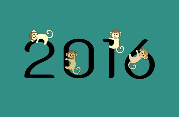 Vector image of an monkeys and 2016 numbers on blue  background — Stock Vector