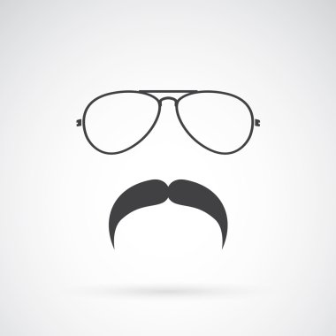 Beyaz arkaplanda bir gözlük ve bıyığın vektör görüntüsü