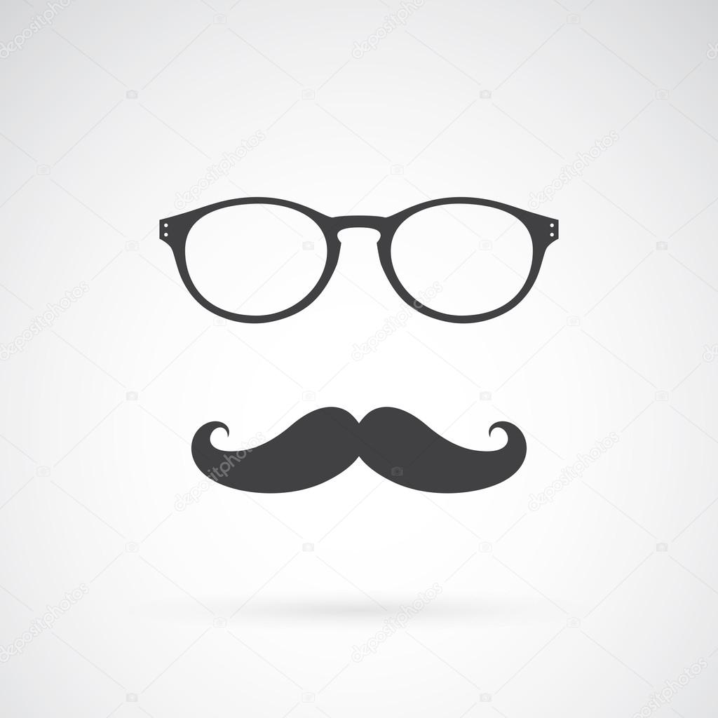 Vector image of an glasses and mustache on white background