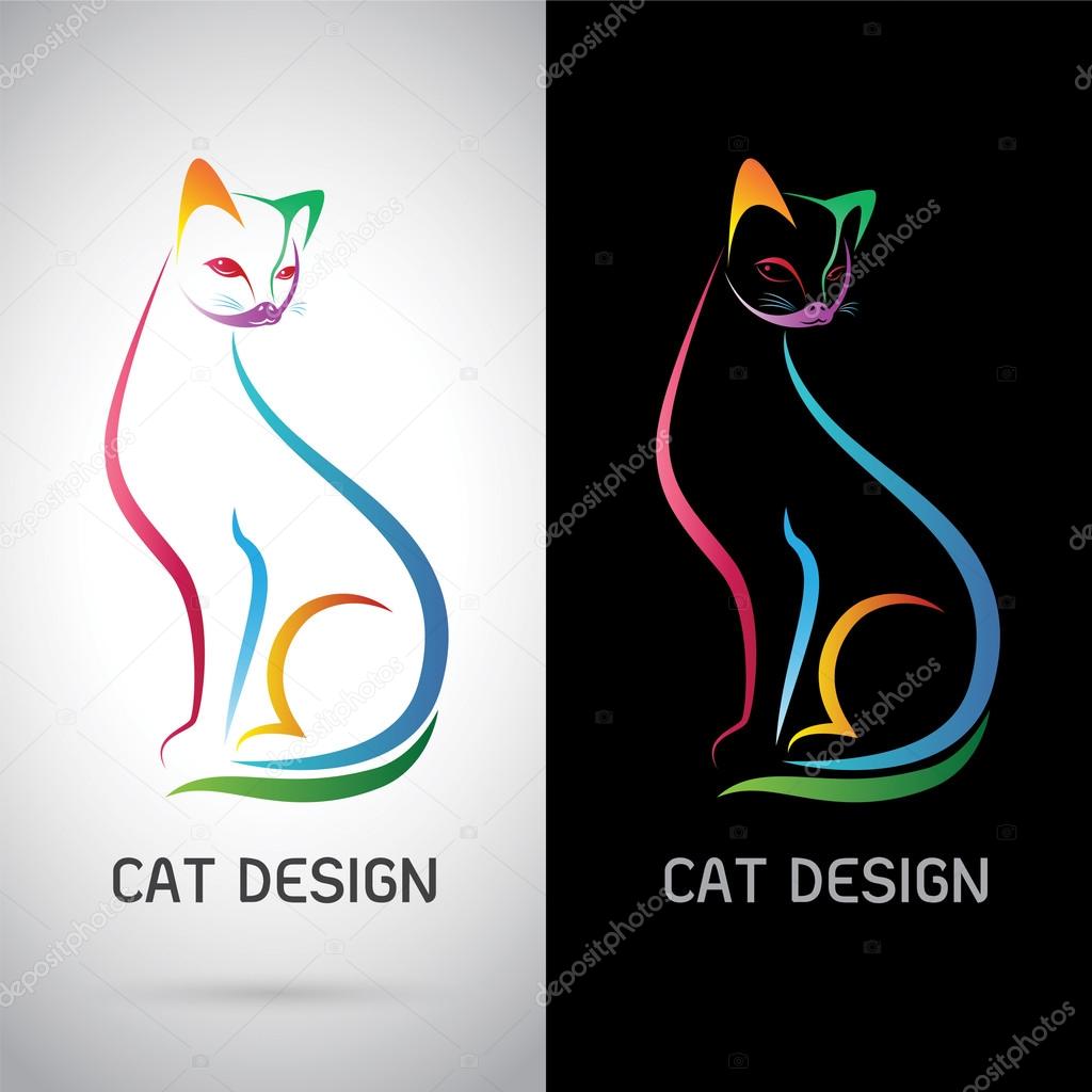 Vector image of an cat design on white background and black background, Logo, Symbol