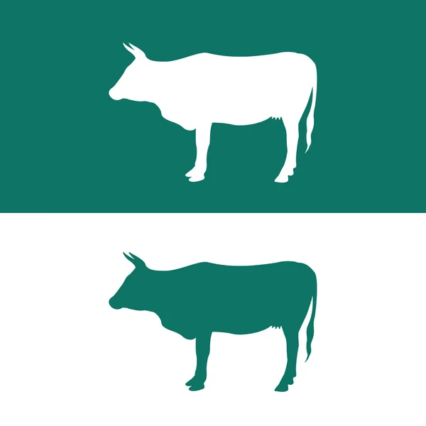 Vektorbild einer Kuh auf weißem Hintergrund und blauem Hintergrund, — Stockvektor