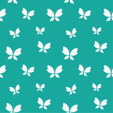 Vektör seamless modeli ile mavi zemin üzerine beyaz kelebek.
