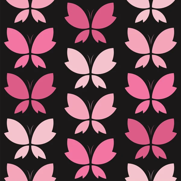 Patrón sin costura vectorial con mariposa rosa sobre fondo negro . — Archivo Imágenes Vectoriales