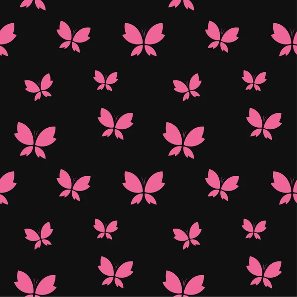 黒地にピンクの蝶のシームレスなパターン ベクトル. — ストックベクタ
