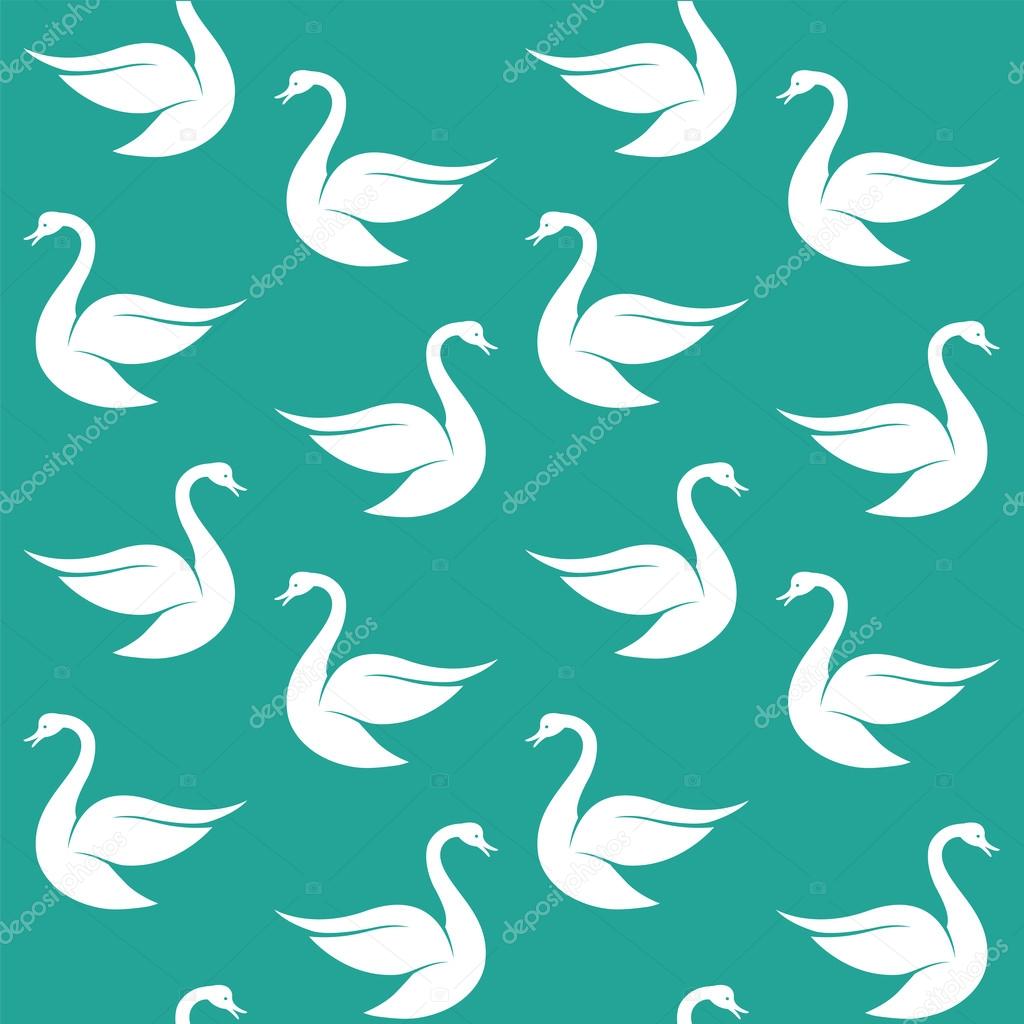 Vector seamless pattern with white swan on blue background. wall